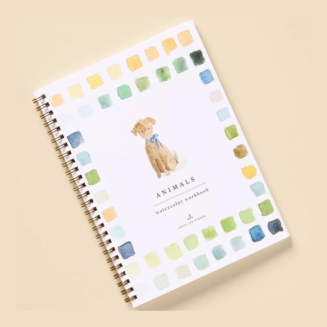 Emily Lex watercolor workbook for learning to paint animals, spiral-bound with paint swatches