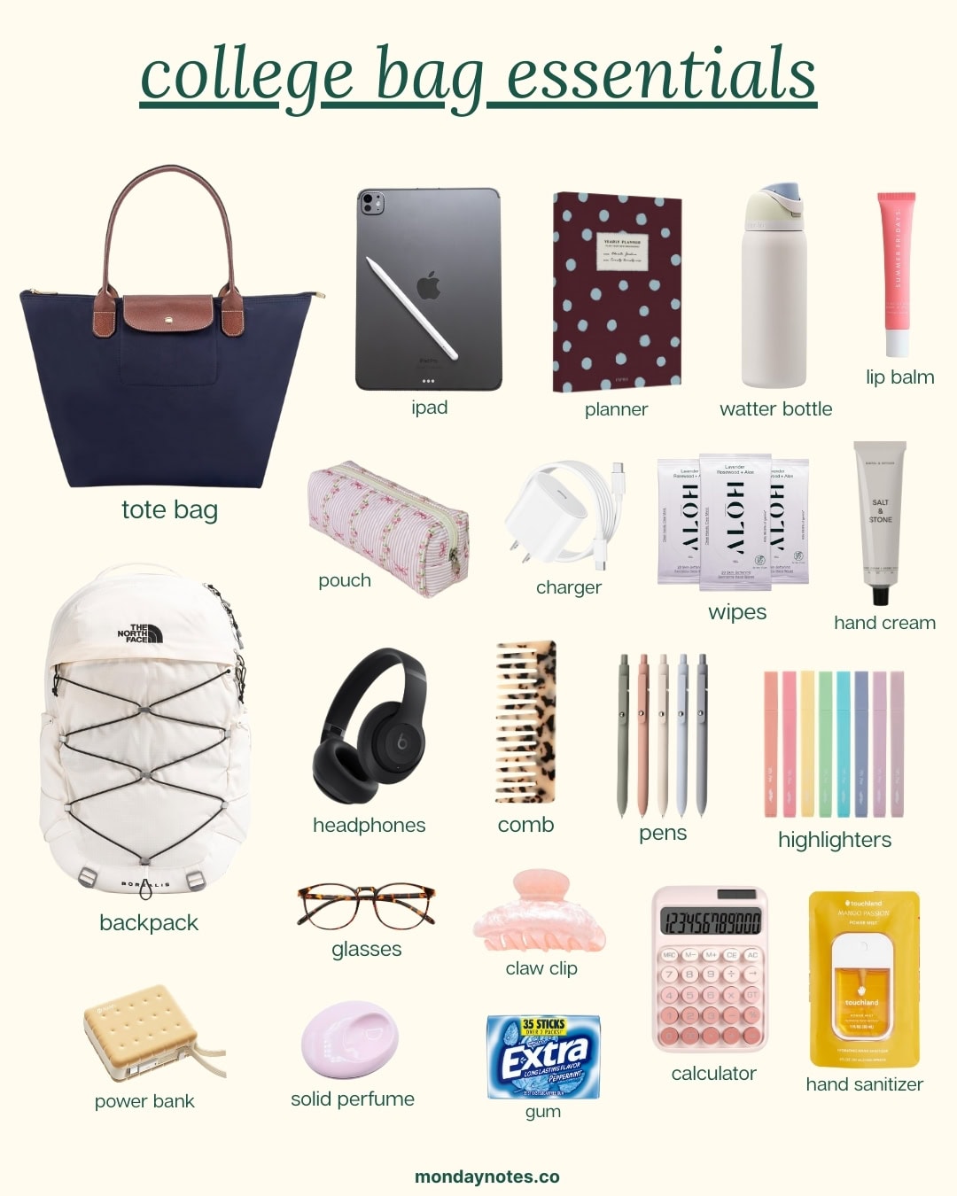 university bag essentials