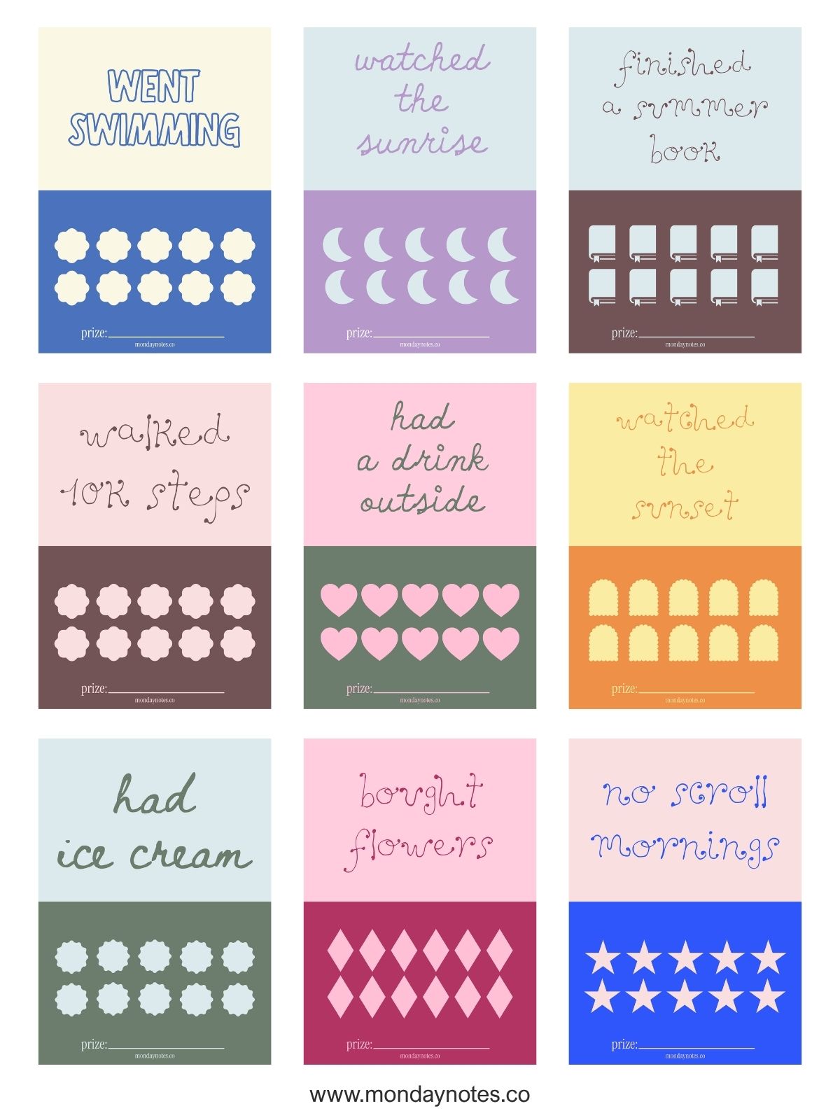 Freebie Friday: 10 Printable Summer Punch Cards for Your Bucket List